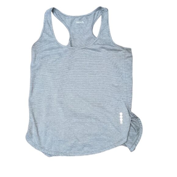 BENCH Women's Gray and White Striped Racer Back Athletic Lightweight Tank Top - Picture 1 of 3